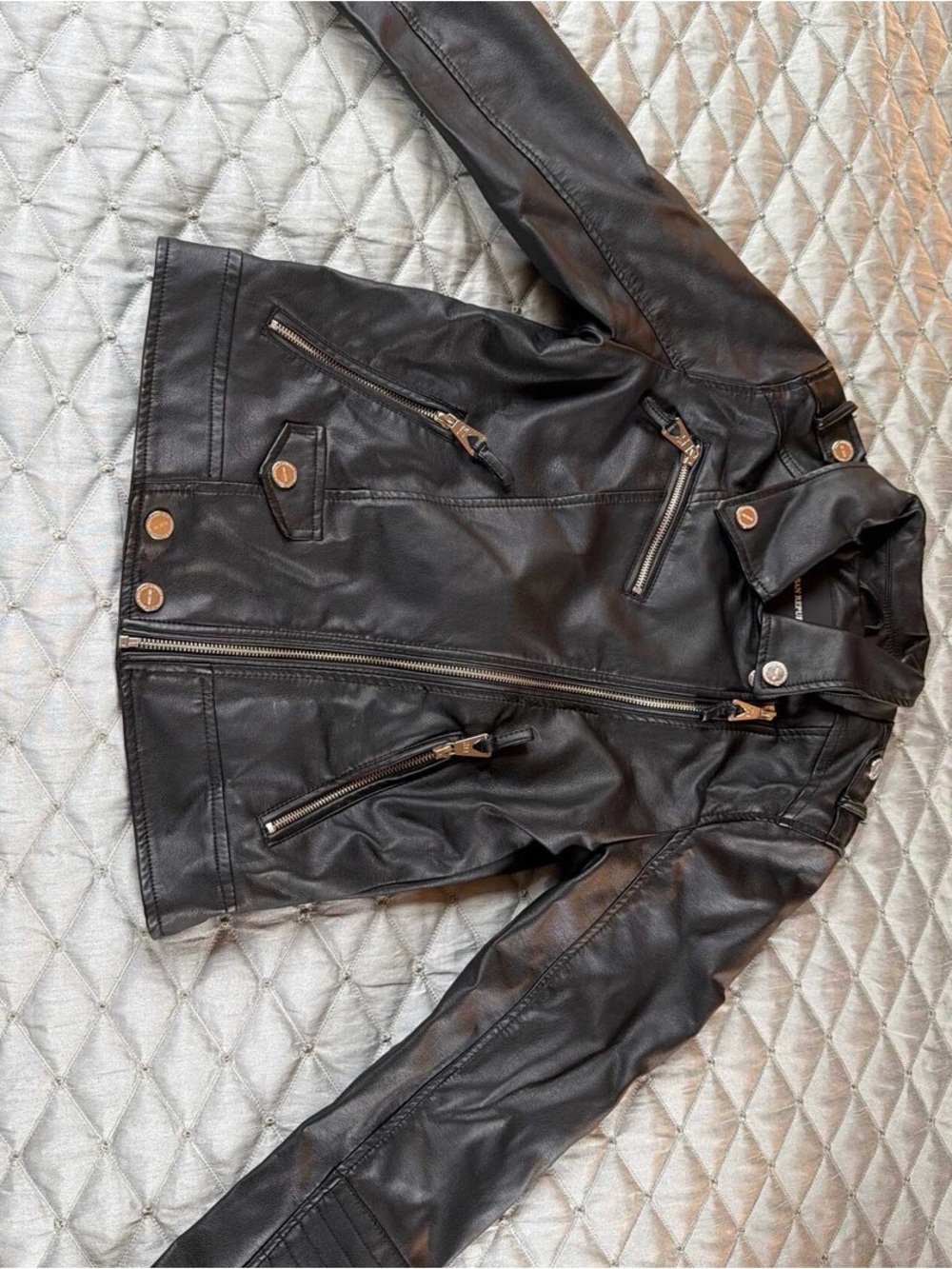 Kids Black Faux Leather Moto Jacket - Stylish Zip Detail